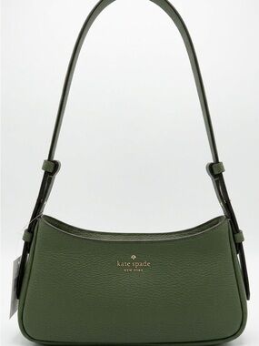 kate spade Olive Green Pebbled Leather Shoulder Bag with Gold Logo